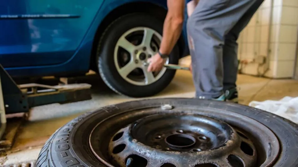 Un concessionnaire change la roue d'une voiture