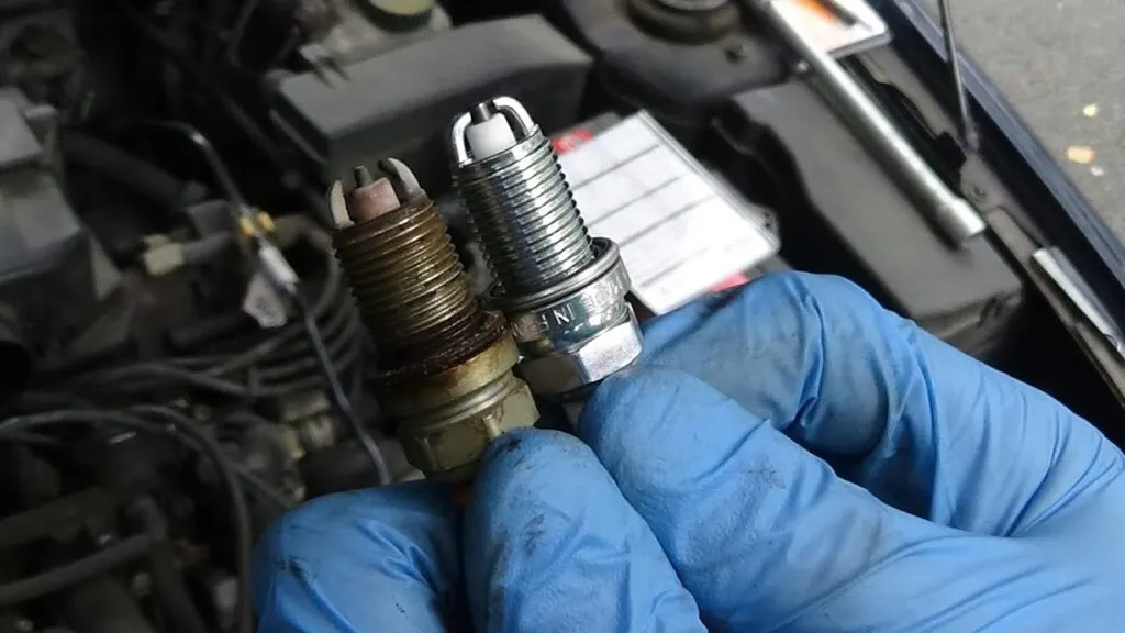 deux bougies d'allumage : une ancienne et une neuve