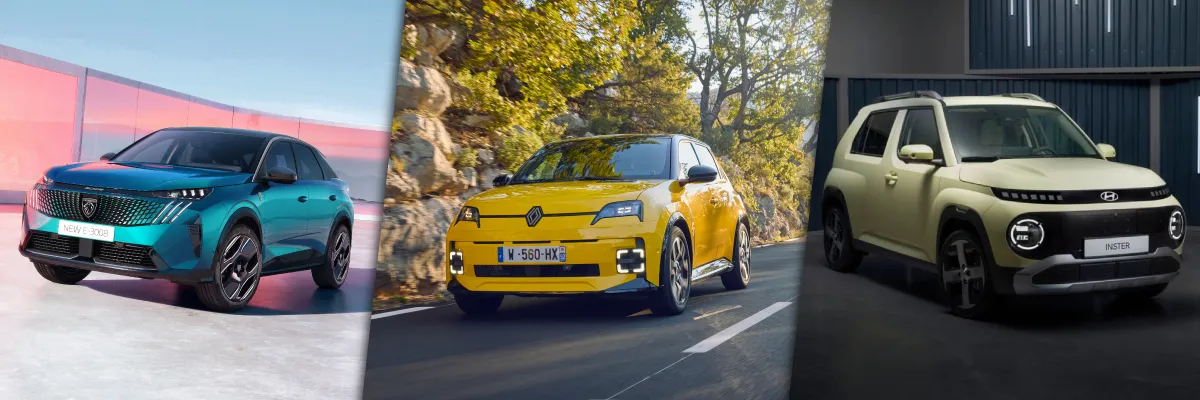 Un peugeot 3008 une Renault 5 et un hyundai Inster