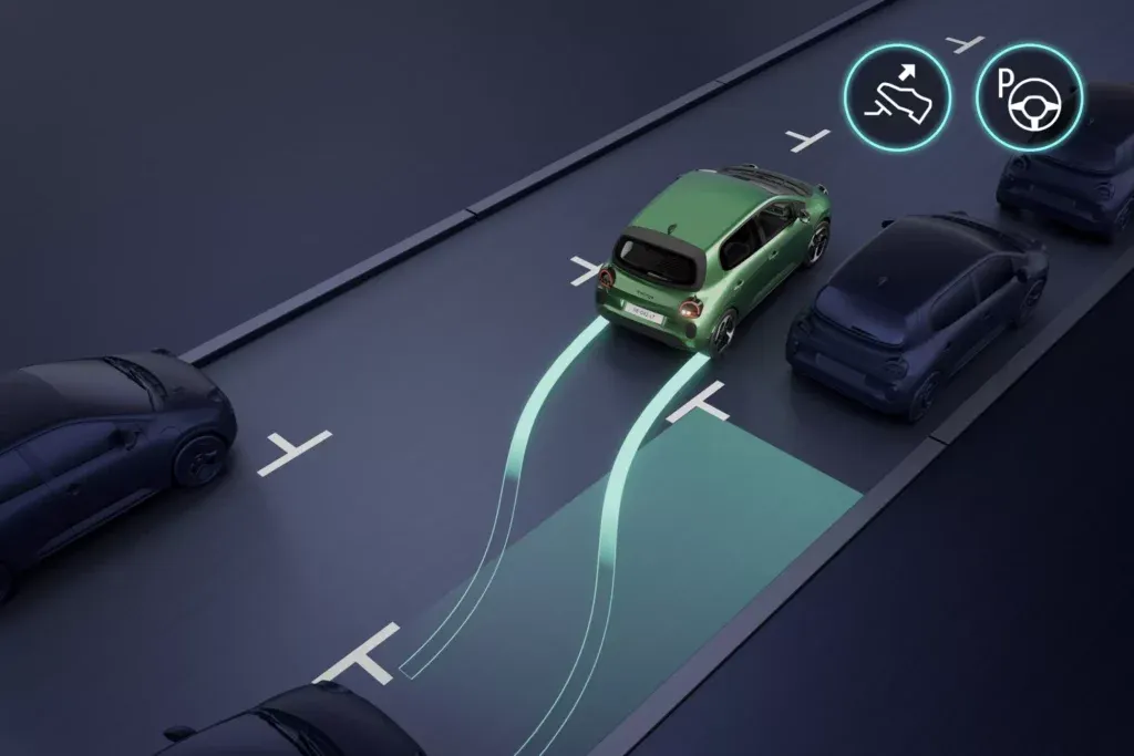 Aide à la conduite de la Renault Twingo E-Tech aide au parking avant, arrière et latéral