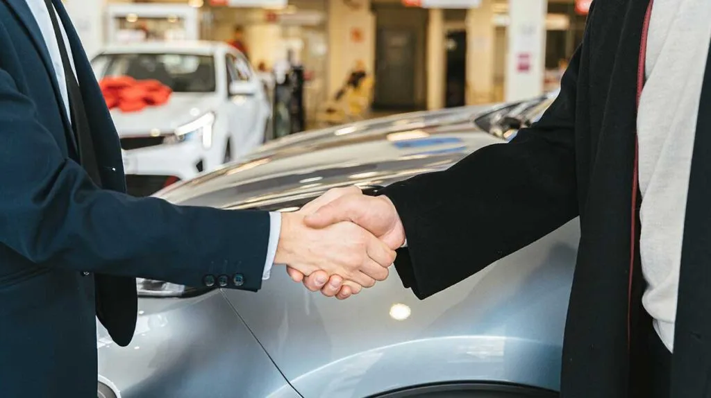 Un client et un concessionnaire qui se serrent la main