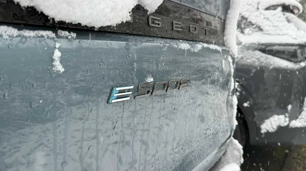 Détail extérieur logo du Peugeot e-5008